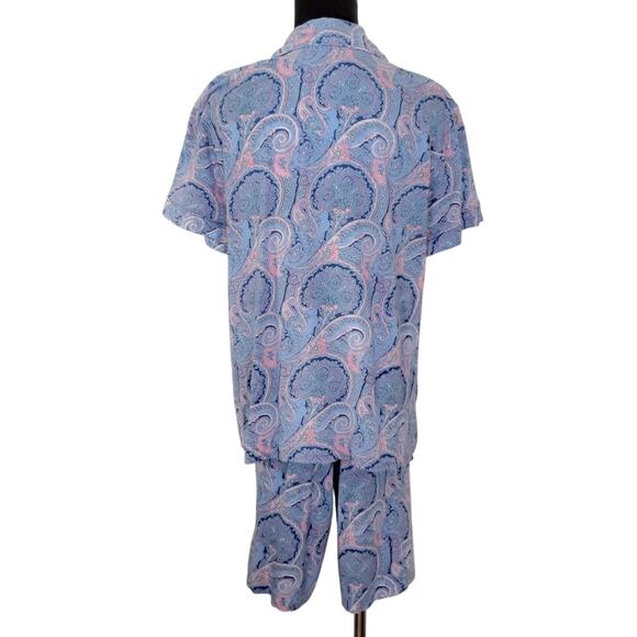 Lauren Ralph Lauren Black Label Notch Collar Pajama Set Bermuda Shorts Womens L - Picture 3 of 16
